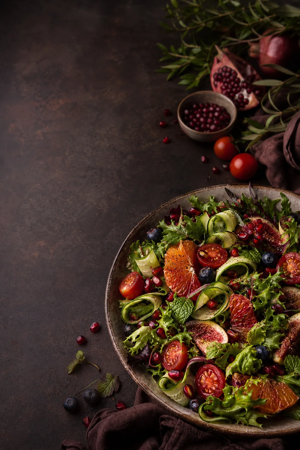 Salade colorée aux agrumes, légumes et grenade
