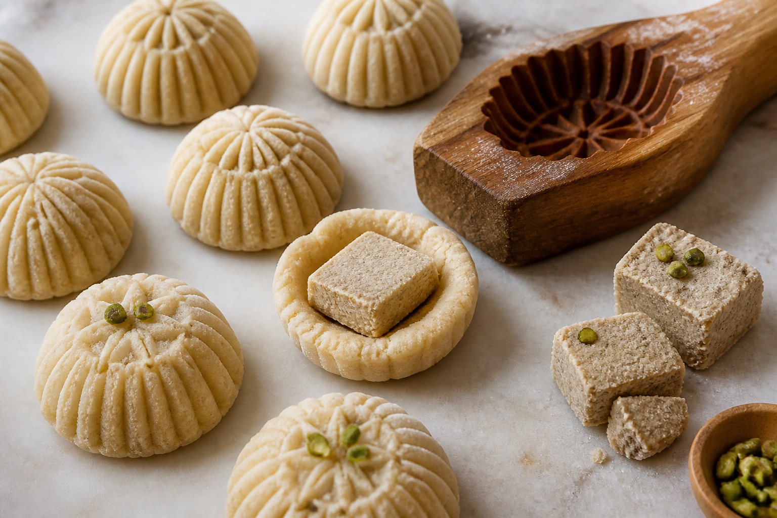 Façonnage traditionnel des maamoul à l’halva