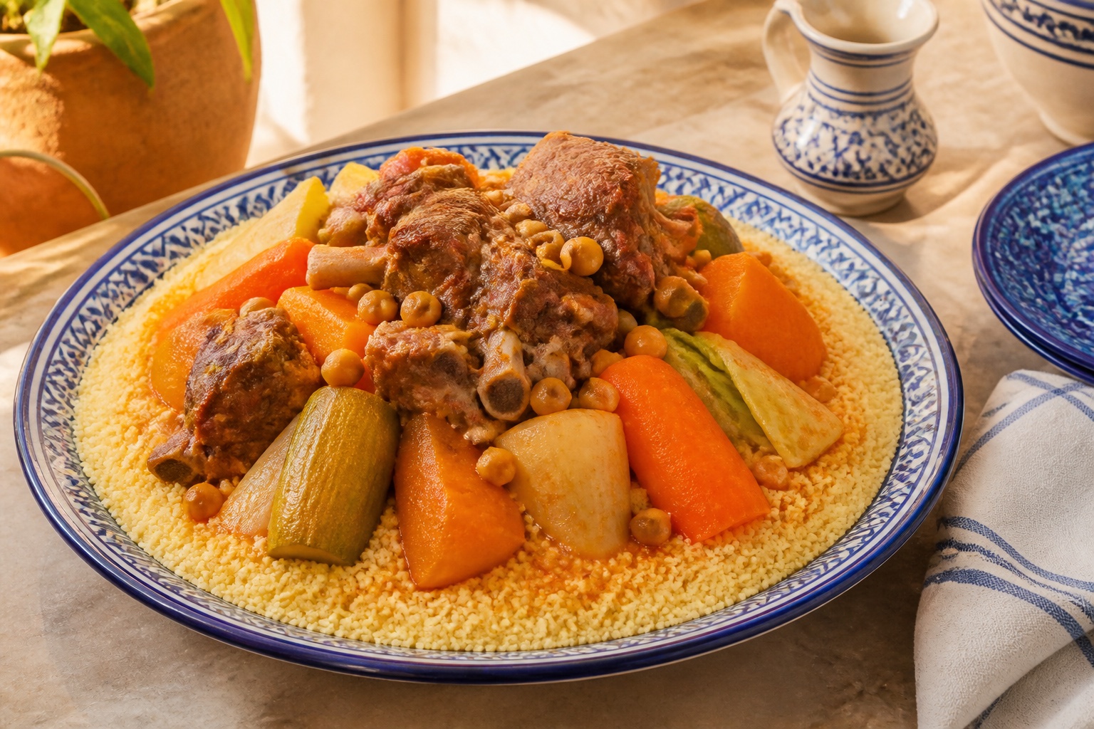 Couscous algérien à l’agneau et aux sept légumes