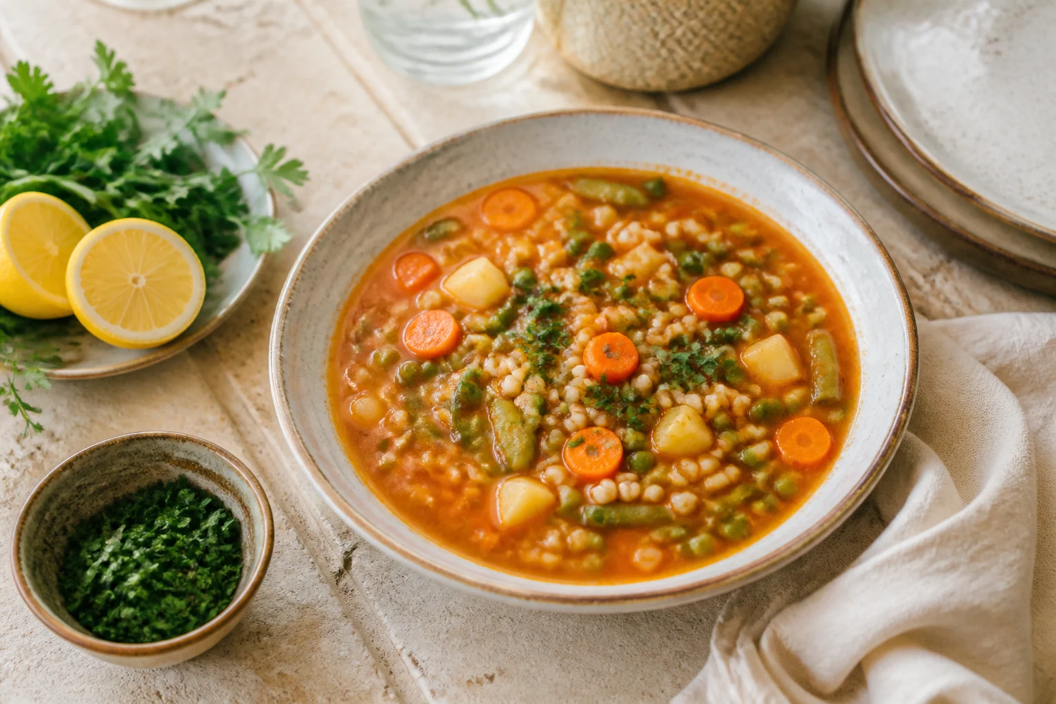Soupe libanaise d’orge aux légumes